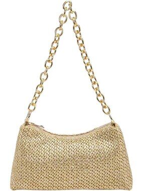 Women's Gold Straw Woven Shoulder Bag Tote Handbag Summer Beach Purse Zipper